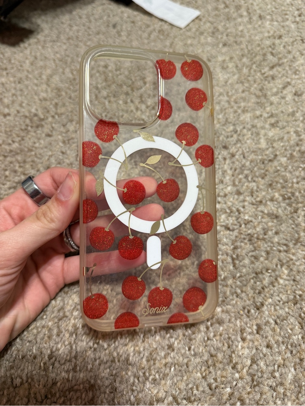 Clear Cherry MagSafe-Compatible Phone Case - Red